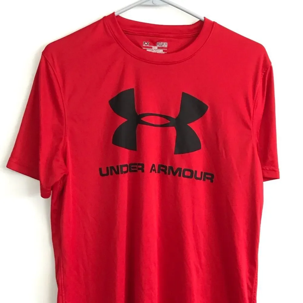 Under Armour Heat Gear Red Sz Medium Loose Fit Mens Shirt Tee Tshirt Crew Neck